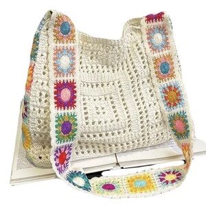 Crochet Shoulder Bag, Knitted Crochet Bag, Granny Square Handbag